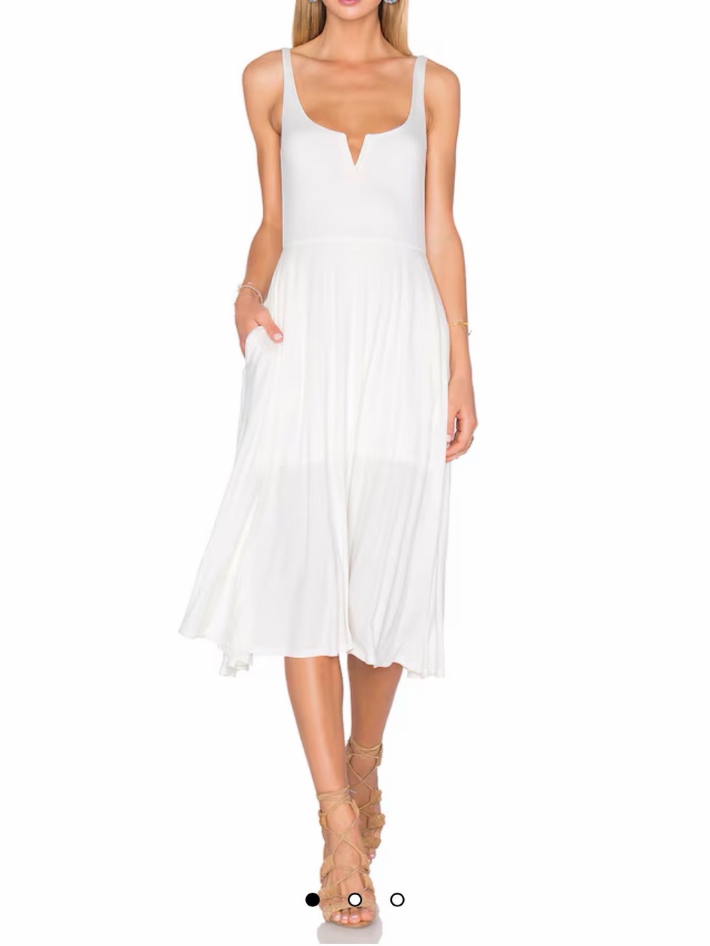 House of Harlow 1960 White Sleeveless V-Notch Midi Dress